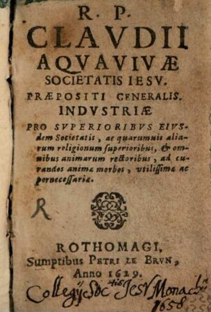 Industriae pro Superioribus Societatis Jesu ad curandos animae morbos
