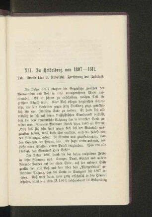 XII. In Heidelberg von 1807-1811. Tod. Urteile über C. Rudolphi. Fortsetzung des Instituts.