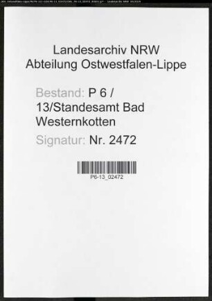 Sterberegister Standesamt Bad Westernkotten