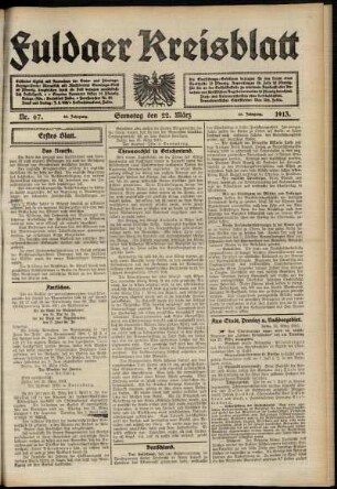 Erste Ausgabe vom Samstag, den 22. März 1913.