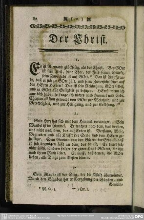 Deme noch beygefüget ist eine erbauliche und sich hieher schickende Schrift, der Christ, betitult