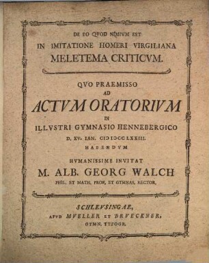 De eo quod nimium est in imitatione Homeri Virgiliana meletema criticum