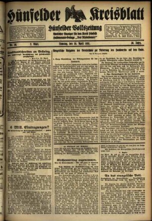 Zweite Ausgabe vom Samstag, den 25. April 1931.