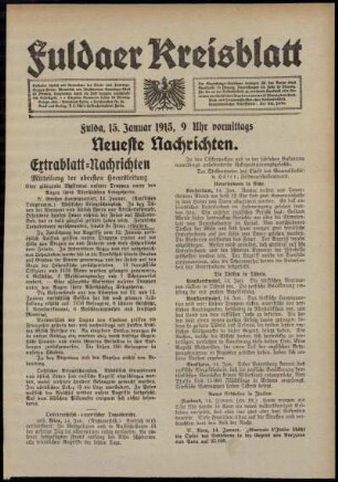Erste Ausgabe vom Freitag, den 15. Januar 1915.