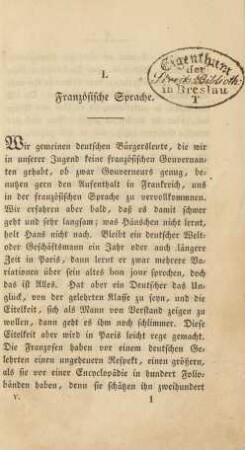 I. Französische Sprache. - V. Stern und Steuermann