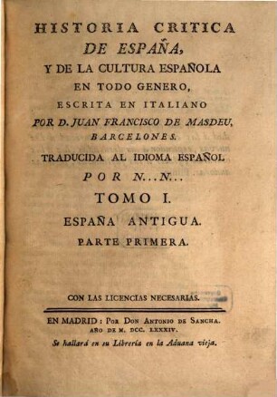 Historia critica de España, y de la cultura Española en todo genero. 2. España Romana. Parte 1. - 1787