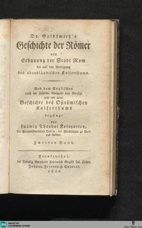 2: Dr. Goldsmith's Geschichte der Römer : von Erbauung der Stadt Rom bis auf den Untergang des abendländischen Kaiserthums