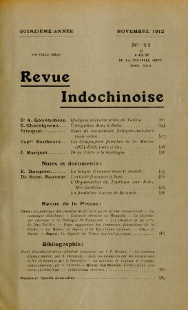 Novembre 1912. No. 11 et 167