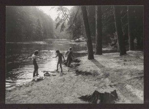 Spielende Kinder am Donoperteich. Detmold. Hiddesen. Papierabzug