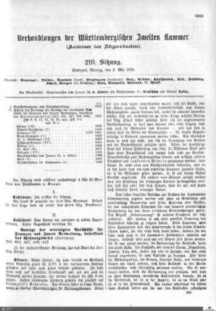 218. Sitzung, Stuttgart, 6.5.1918