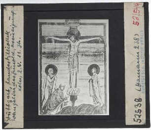 unbekannt (kölnisch, 11. Jh.), Gunold-Evangeliar (Buchmalerei) (Stuttgart WLB Cod. bibl. qt. 2 a/b) : Kreuzigung mit Stifter