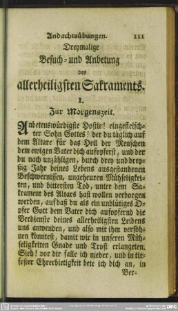 Dreymalige Besuch- und Anbetung des allerheiligsten Sakraments