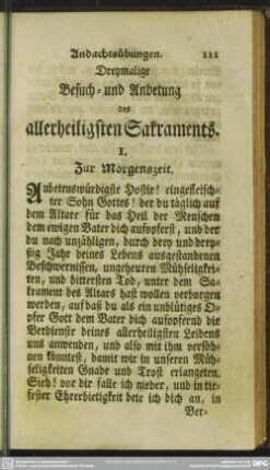 Dreymalige Besuch- und Anbetung des allerheiligsten Sakraments