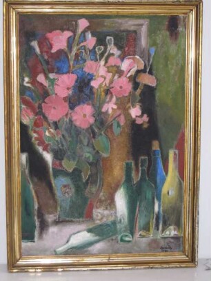 Gemälde Karl Diederichs "Stillleben mit Blumen und alter Flasche"
