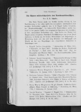 Die Ahnen mütterlicherseits des Rembrandtdeutschen.