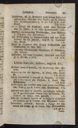431-433, Livres francois, italiens, anglois &c.