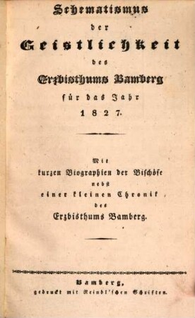 Schematismus des Erzbistums Bamberg. 1827, 1827
