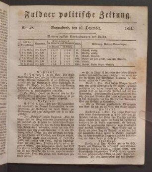 Sonnabend, den 10. December. 1831