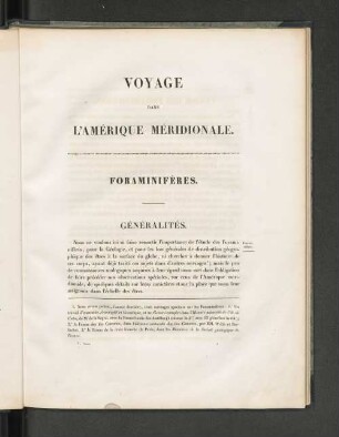 VOYAGE DANS L'AMÉRIQUE MÉRIDONALE. FORAMINIFÈRES. GÉNÉRALITÉS.
