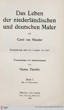 Band 1: Das Leben der niederländischen und deutschen Maler