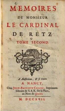 Memoires de Monsieur le Cardinal de Retz, 2