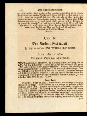 Cap. X. Von Kirchen-Gebräuchen, so man Adiaphora oder Mittel-Dinge nennet