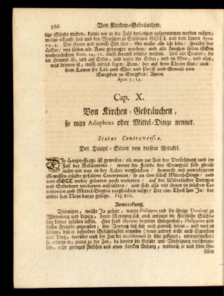 Cap. X. Von Kirchen-Gebräuchen, so man Adiaphora oder Mittel-Dinge nennet