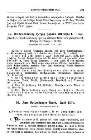95. Kirchenordnung Herzog Johann Albrechts I. 1552.