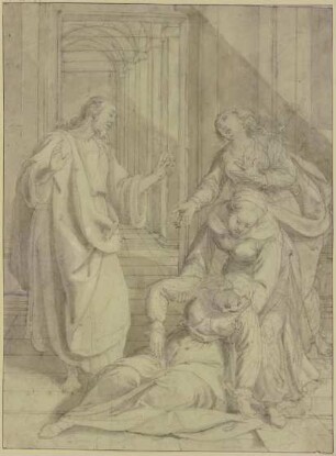 Christus nimmt an der Pforte des Tempels Abschied von seiner Mutter