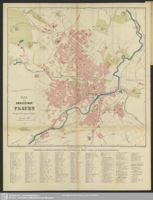 Karte : Plan der Kreisstadt Plauen