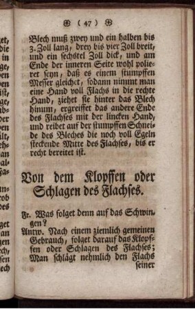 Von dem Klopffen oder Schlagen des Flachses.