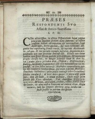 Præses Respondenti Suo Affini & Amico Suavissimo.