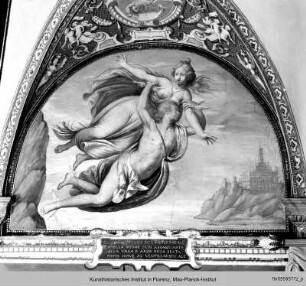 Lünettenfolge mit der Geschichte der Psyche : Zephir bringt Psyche zu Amors Palast