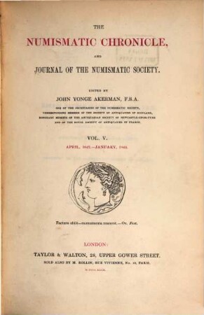 The numismatic chronicle. 5. 1842/43. - 1843