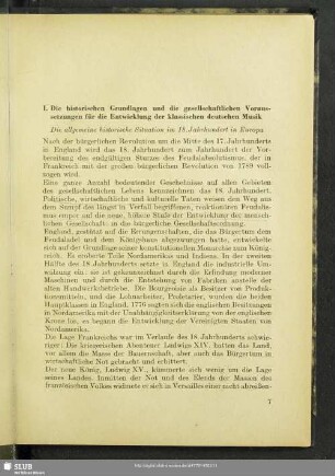 I. Die historischen Grundlagen und die gesellschaftlichen Vorraussetzungen für die Entwicklung der klassischen deutschen Musik