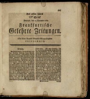 CItes Stück Freytags, den 23. December 1763. - CIIItes Stück Freytags, den 30. December 1763.