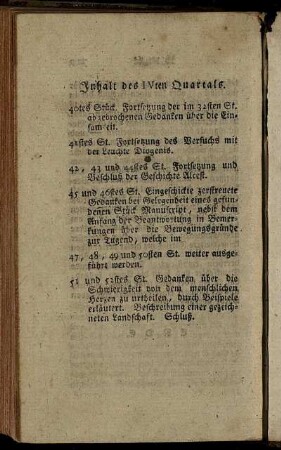 Inhalt des IVten Quartals.
