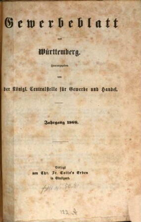 Gewerbeblatt aus Württemberg. 1866