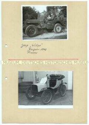 Bild-Dokumentation aus 24 Tafeln mit aufgeklebten Fotos von historischen Fahrzeugen (Recherche-Material für DEFA-Filme)