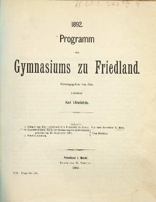Einiges aus dem mathematischen Unterricht in Prima