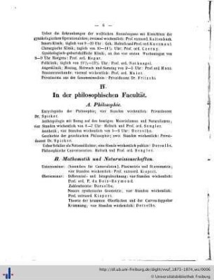 IV. In der philosophischen Facultät.