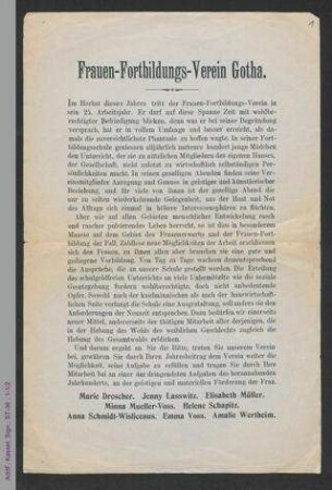Informationsblatt des Frauen-Fortbildungs-Vereins Gotha