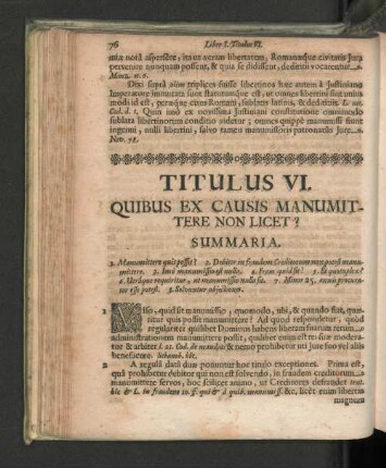 Titulus VI. Quibus ex causis manumittere non licet?