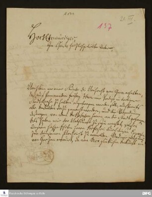 Brief von Heinrich XXIII. v. Reuß-Lobenstein, Heinrich XXIV. v. Reuß-Köstritz und Erdmann Heinrich Henckel v. Donnersmarck an August Hermann Francke.