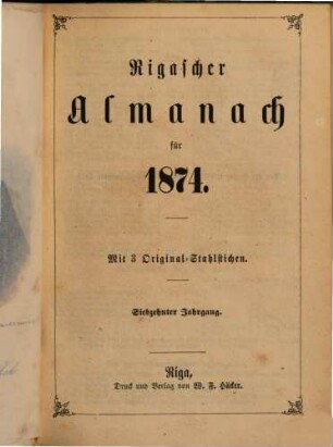 Rigascher Almanach : für das Jahr .... 17, 17. 1874