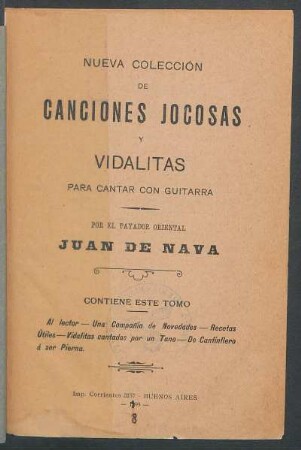 Nueva colección de canciones jocosas y vidalitas para cantar con guitarra