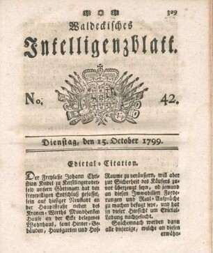 No. 42, Dienstag, den 15. Oktober 1799