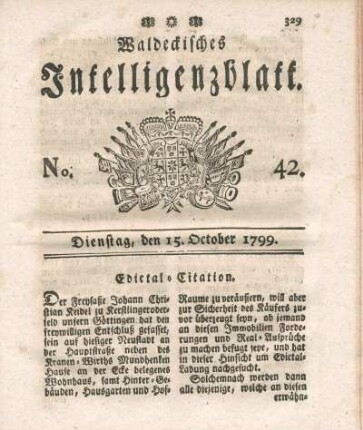 No. 42, Dienstag, den 15. Oktober 1799