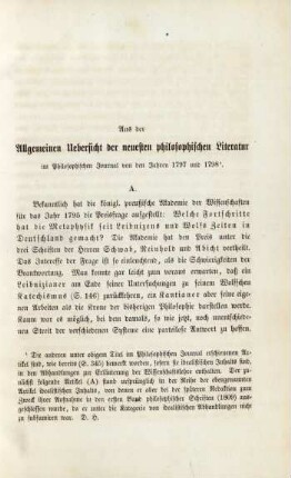 Aus der Allgemeinen Uebersicht der neuesten philosophischen Literatur im Philosophischen Journal von den Jahren 1797 und 1798