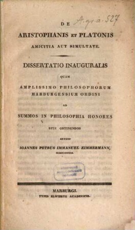 De Aristophanis et Platonis amicitia aut simultate : diss. inaug.